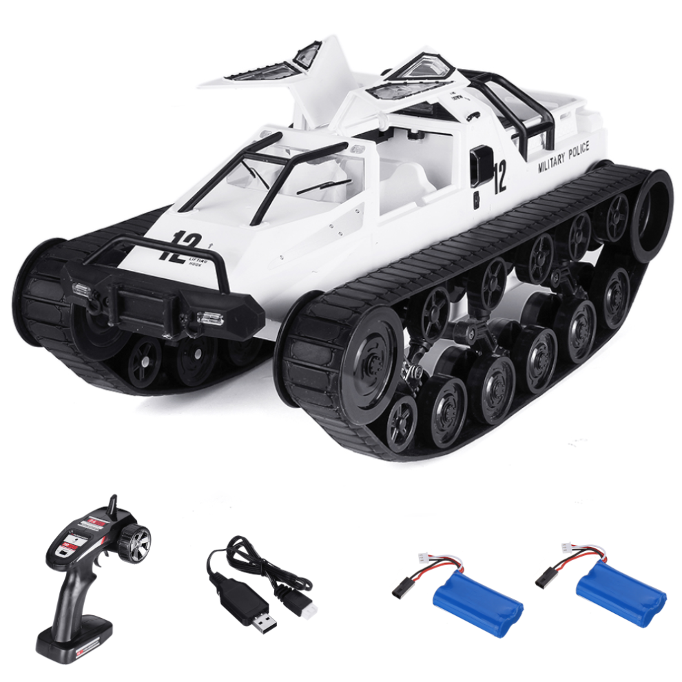 (White with Two Batteries) 1/12 Drift RC Tank Car RTR with Two Batteries with LED Lights 2.4G High Speed Full Proportional Control RC Vehicle Models