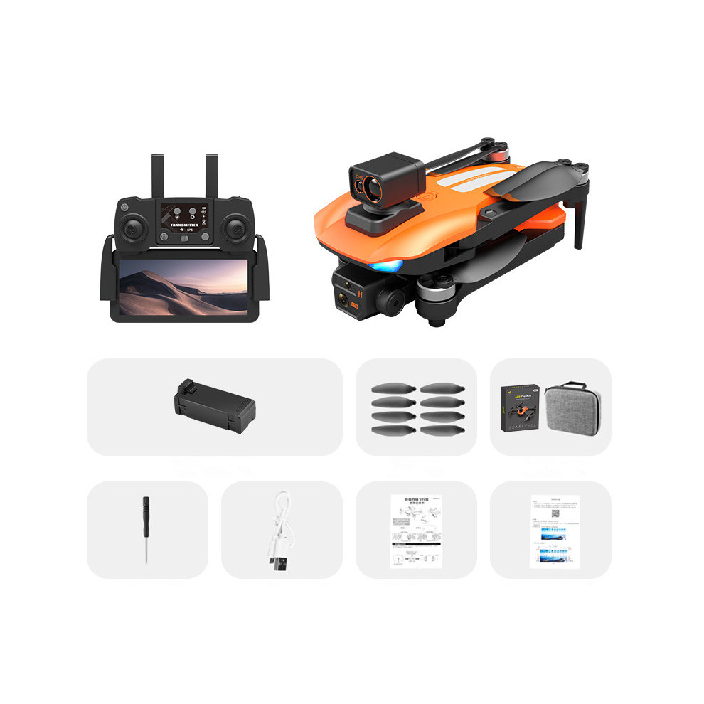 (Orange, Two Batteries) 5G WiFi FPV with 8K HD Camera 360Obstacle Avoidance Brushless Foldable GPS RC Quadcopter RTF