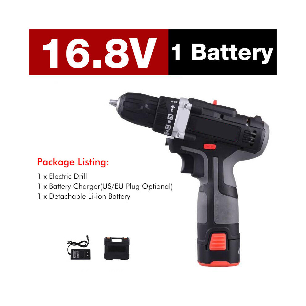 (One Battery, US Plug) 7500mAh 2 Speed Electric Drill 25+3 Torque Power Driver Drills Multi-function Rechargeable Hand Drill