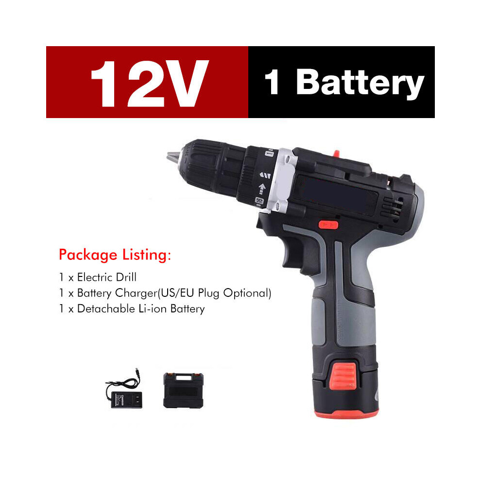 (One Battery, EU Plug) 7500mAh 2 Speed Electric Drill 25+3 Torque Power Driver Drills Multi-function Rechargeable Hand Drill