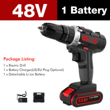 (One Battery, US Plug) 7500mAh 2 Speed Electric Drill 25+3 Torque Power Driver Drills Multi-function Rechargeable Hand Drill
