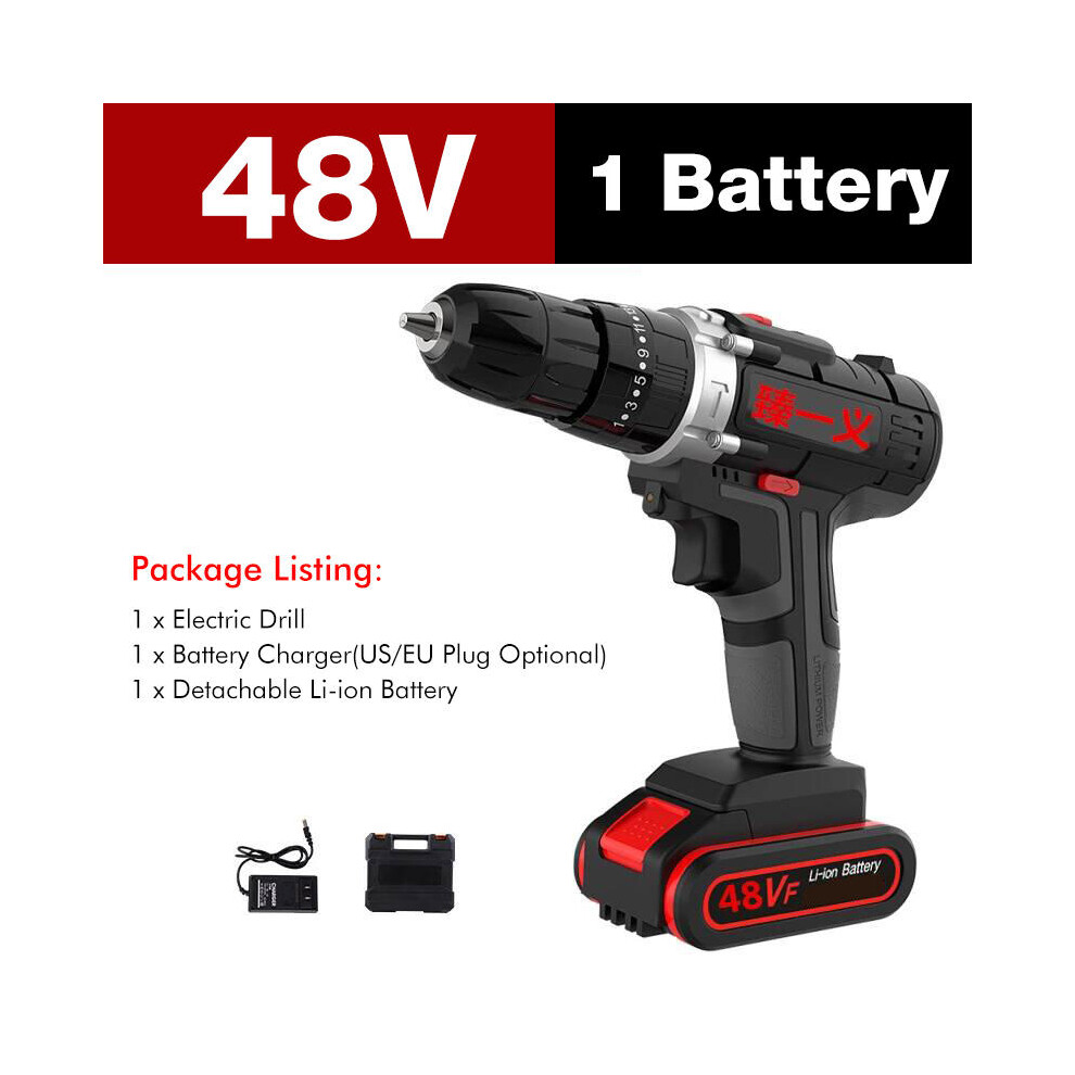 (One Battery, US Plug) 7500mAh 2 Speed Electric Drill 25+3 Torque Power Driver Drills Multi-function Rechargeable Hand Drill