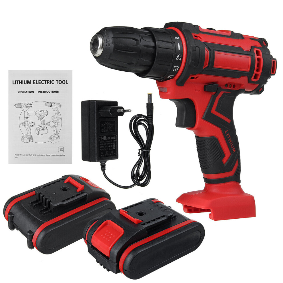 (Two Batteries, EU Plug) 6000mAh 48V Electric Drill 3 In 1 Electric Impact Power Drill