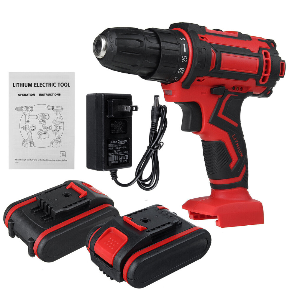 (Two Batteries, US Plug) 6000mAh 48V Electric Drill 3 In 1 Electric Impact Power Drill