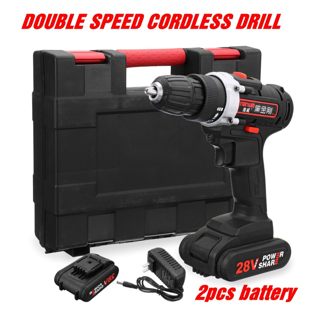 (Two Batteries) 28V Cordless Power Drills Double Speed Electric Drill