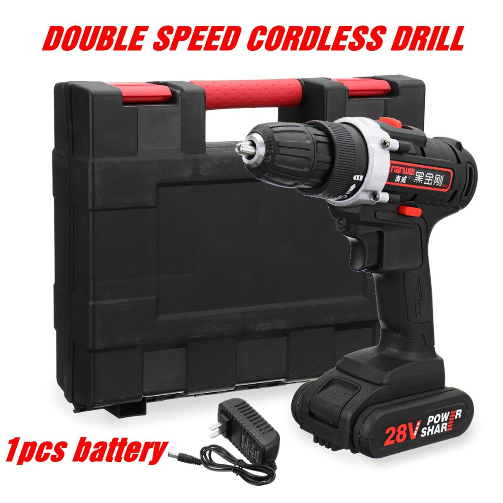 (One Battery) 28V Cordless Power Drills Double Speed Electric Drill