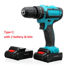 (2 Batteries) 21V Cordless Electric Drill Rechargeable Screwdriver 2 Speed Woodworking Tool