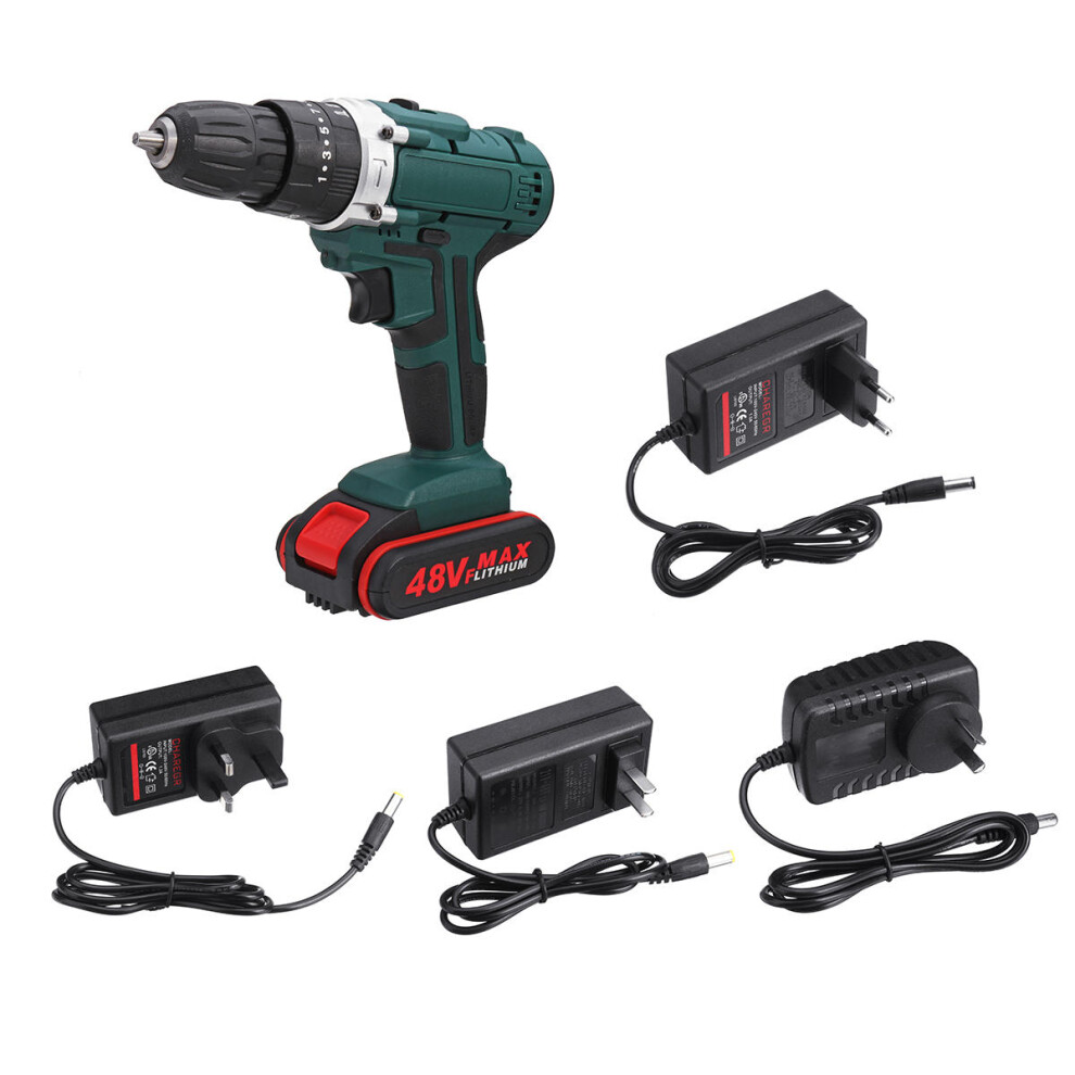 (US Plug) 48V 2 Speed Power Drills Cordless Electric Drill 6500mAh 25+3 Torque Drilling Tool