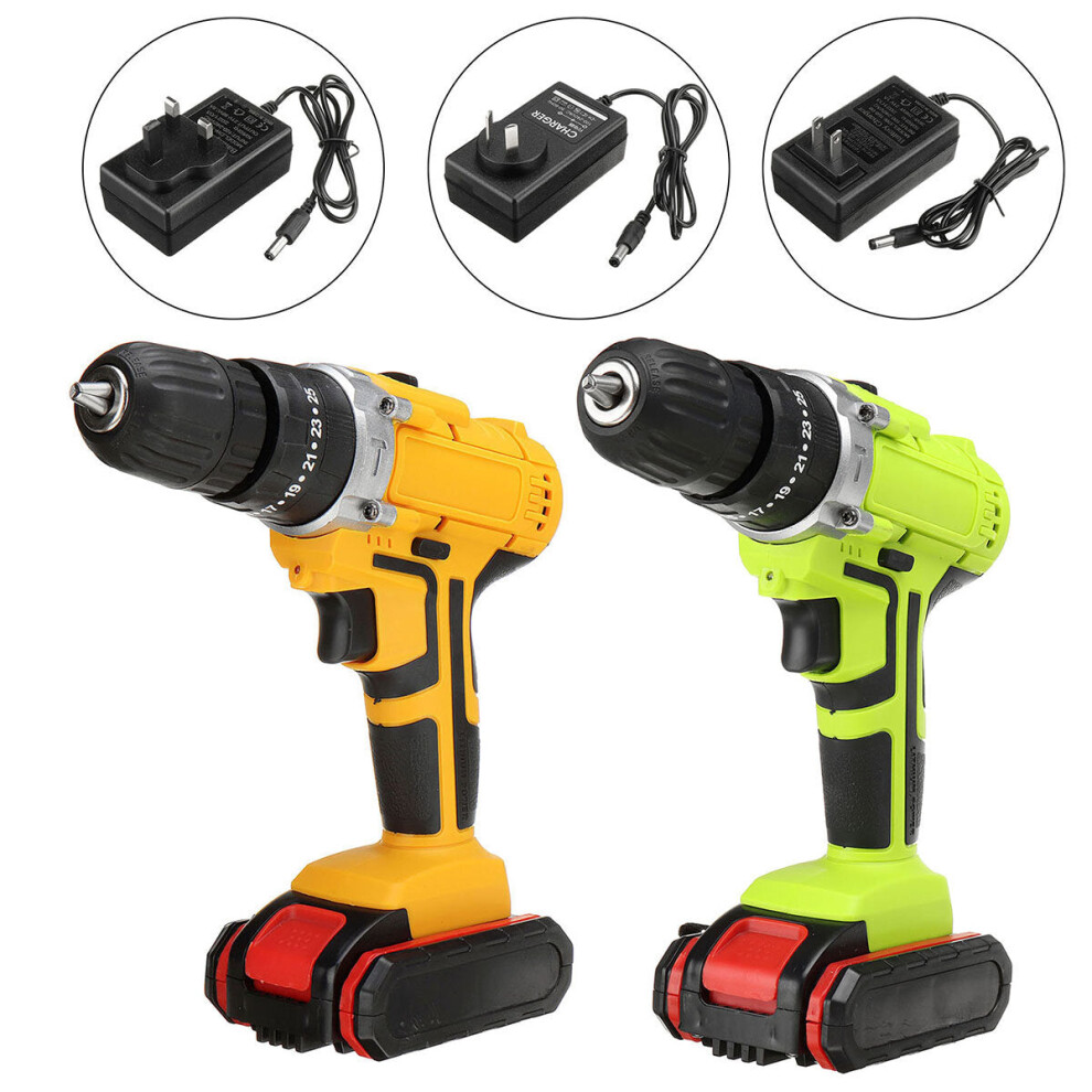 (Yellow, AU Plug) 48VF 22800mAh Cordless Rechargable 3 In 1 Power Drills Impact Electric Drill Driver With 2Pcs Battery