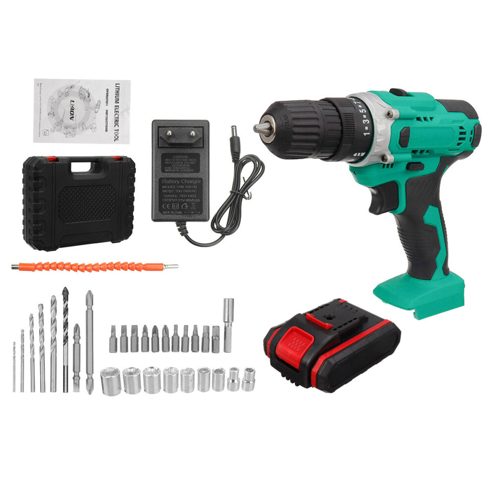 (One Battery) Cordless Electric Drill Rechargeable Drill Screwdriver Power Tool LED