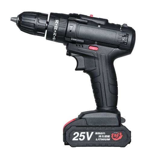 (One Battery, EU Plug) 25V Cordless Electric Drill Bits Screwdriver Kit Handheld Power Tool + Battery 1