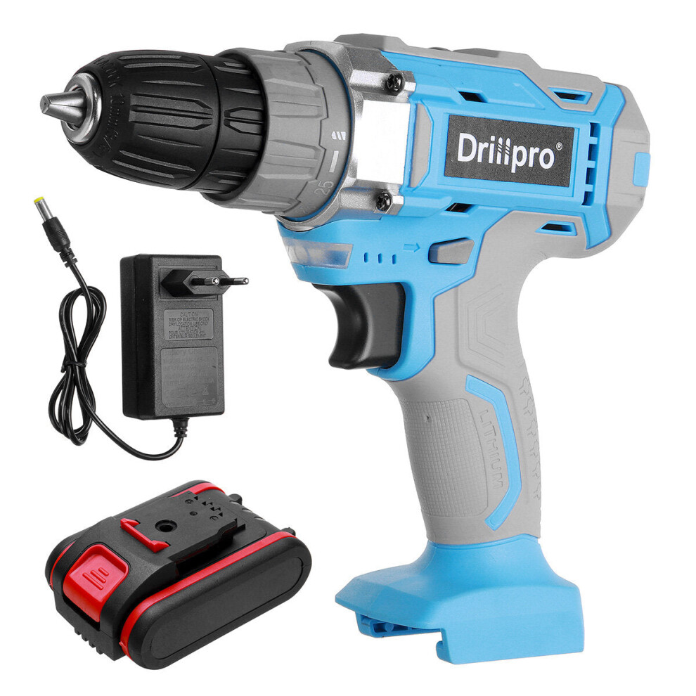 (One Battery EU Plug) 1200rpm 1.5AH Electric Drill Wood Drilling Screwdriver Woodworking Tool with Battery