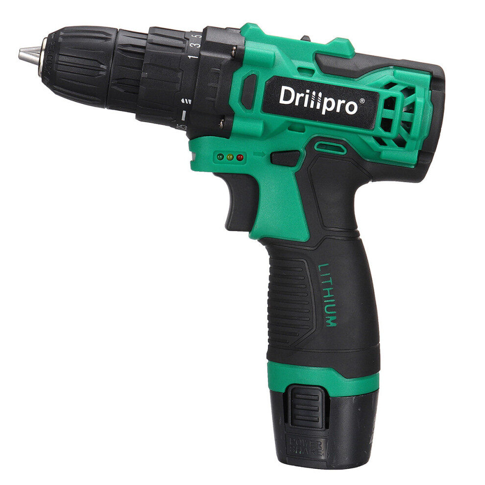 (One Battery, US Plug) 12V Max 55N.M Power Drill Cordless Electric Drill Rechargeable Driver Screwdriver