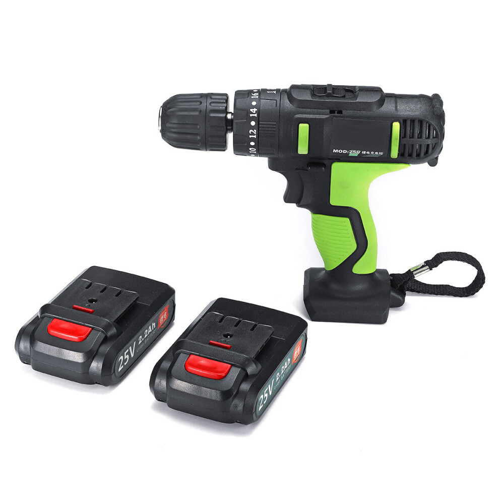 (2 Batteries) 3 in 1 25V Cordless Impact Drill Double Speed Electric Screwdriver Li-ion Battery Rechargable Drill