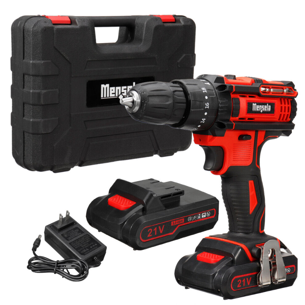 (EU Plug) 21V 3 In 1 Cordless Drill Power Drill Driver Hammer Combo Kit Double Speed with LED lighting 2Pcs 2.0Ah Battery