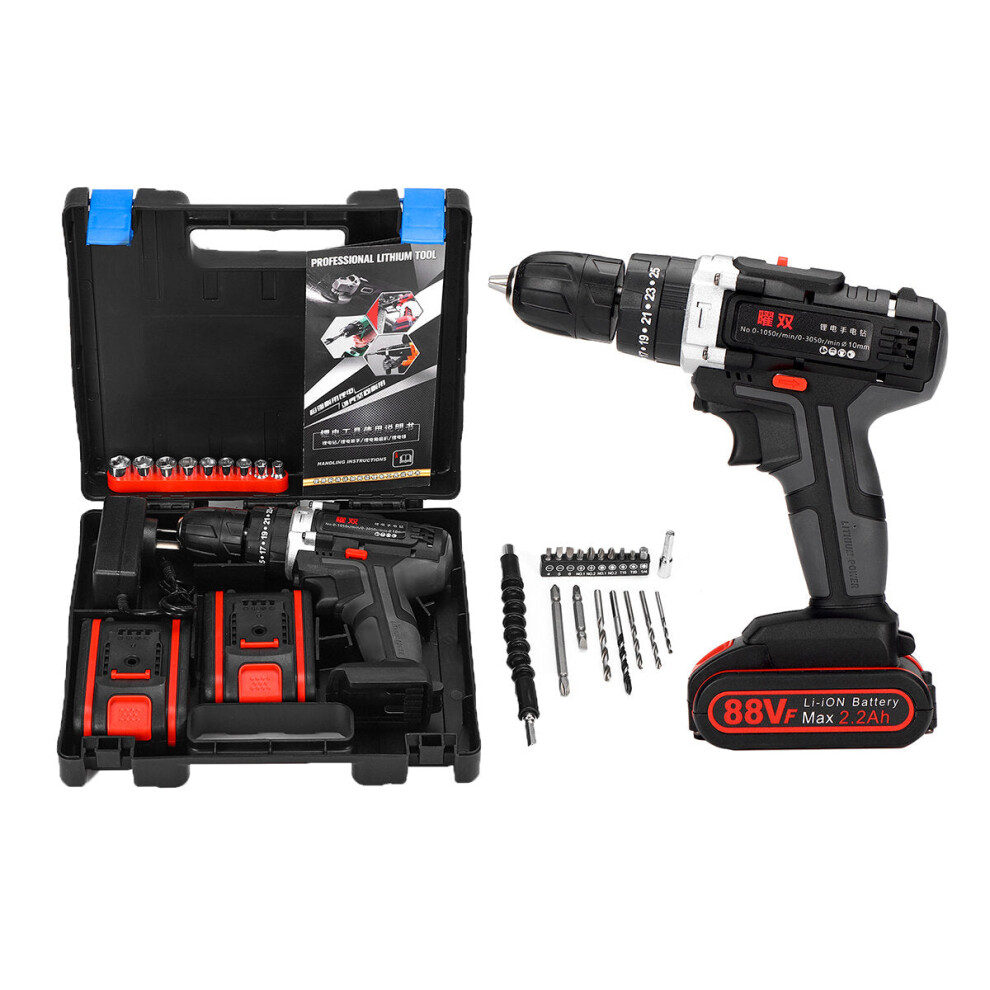 (AU Plug) 100-240V Cordless drill Double Speed Adjustment LED lighting Large Capacity Battery 50Nm 25+3 Torque Adjustment