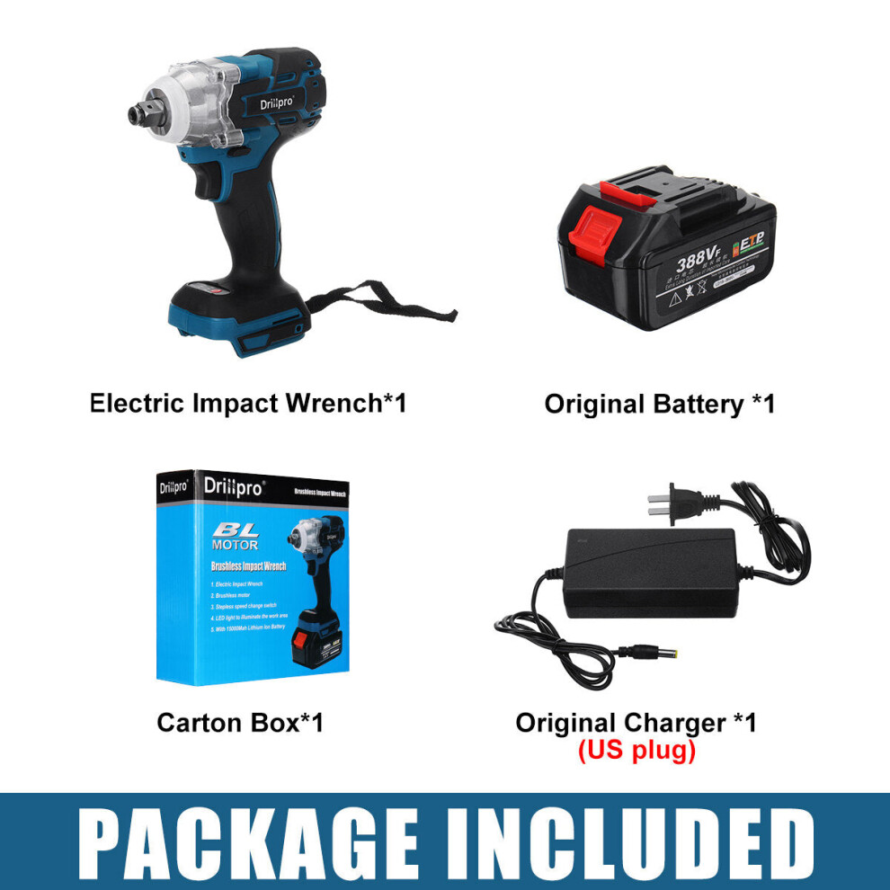 (One Battery US Plug) 388VF 2 in1 520N.m Brushless Impact Wrench Cordless Electric Screwdriver Drill Power Tool-image-OPC-PFKBNBN-NEW