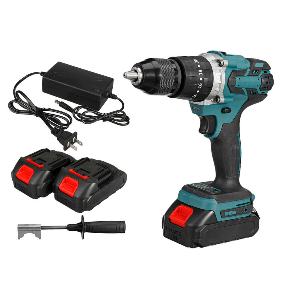 (with 2 Batteries, US Plug) Cordless Electric Impact Drill 3 in 1 Rechargeable Drill Screwdriver 13mm Chuck