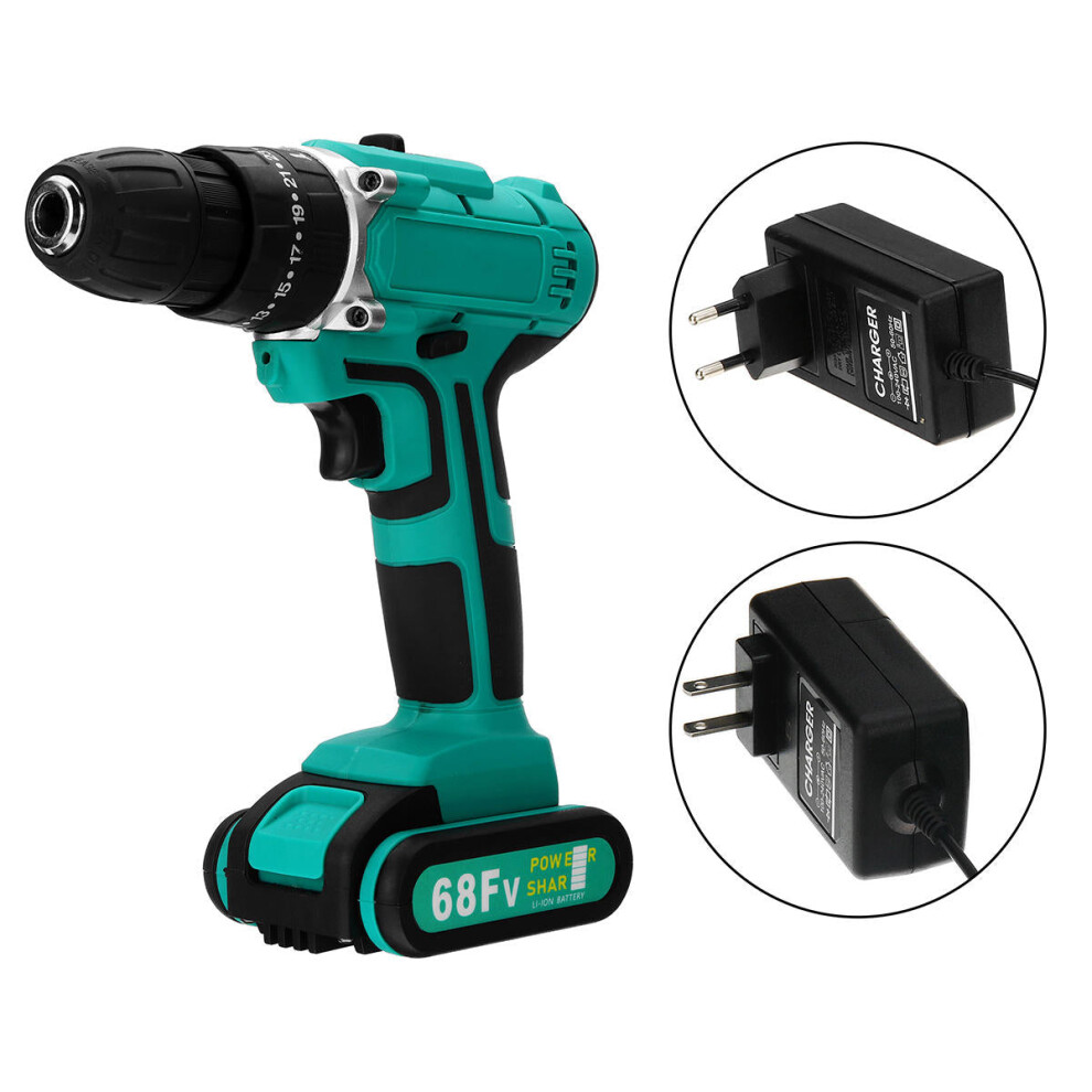 (EU Plug) 68FV Household Lithium Electric Screwdriver 2 Speed Impact Power Drills Rechargeable Drill Driver