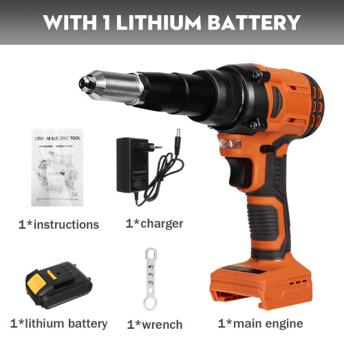 (One Battery EU Plug) 21V Electric Rivet Cordless Rivet Nut Drill Insert Nut Pull Riveting Tool 2.4-4.8mm With LED Light