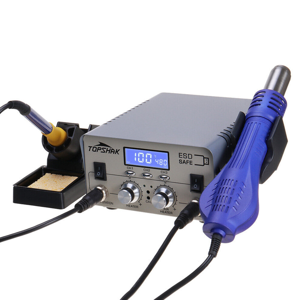 (220V EU Plug) 680W 2 In1 Rework Hot Air LCD Digital Display Soldering Station Independent Switch 3 Preset Memory Buttons