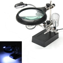 (Without Plug) 5 LED Light Magnifier Magnifying Glass Helping Hand Soldering Stand with 3 Lens