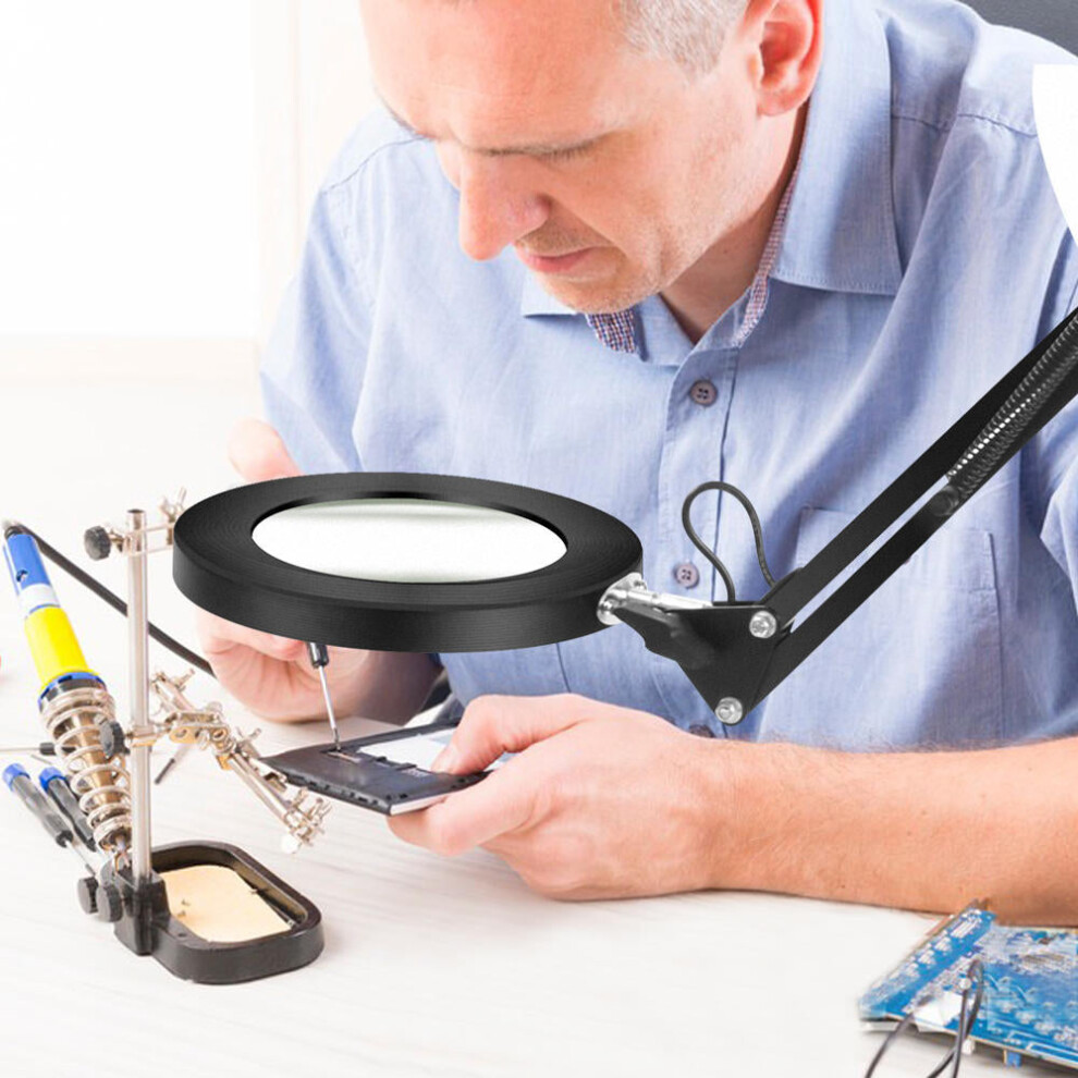 Greenzech Flexible Desk Large 22Cm+22Cm 5X Usb Led Magnifying Glass 3 Colors Illuminated Magnifier Lamp Loupe Reading/Rework Soldering With With Short Bracket