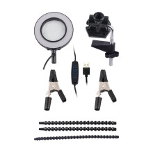 (Black) Desk Clip Magnifier PCB Soldering Holder 3X Magnifier with LED Light 3Pcs Flexible Arm Soldering Third Hand Tool