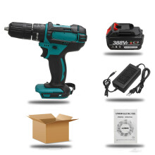 (One Battery) 388VF 1500W Electric Cordless Impact Drill LED Working Light Rechargeable Woodworking Maintenance Tool W/ 1pc/2pcs Battery