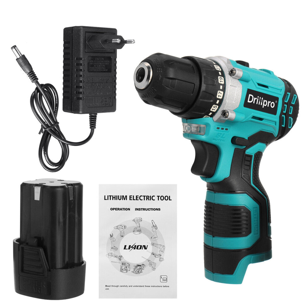 (One Battery EU Plug) 16.8V Brushless Electric Drill Driver Portable Rechargeable Screwdriver Power Tool W/ 1/2 Battery