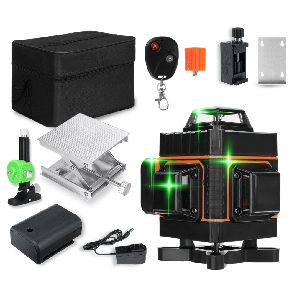 (UK Plug) 16 Line 360 Horizontal Vertical Cross 4D Green Light Laser Level Self-Leveling Measure Super Powerful Laser Beam