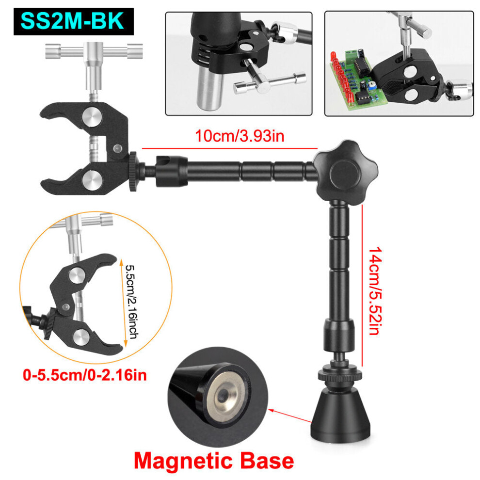 (SS2M-BK) Magnetic Base Soldering Welding Third Hand PCB Holder with 3X LED Illuminated Magnifier Lamp Welding Tool Kit