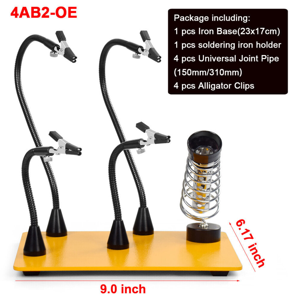 (4AB2-OE) Magnetic Base Soldering Welding Third Hand PCB Holder with 3X LED Illuminated Magnifier Lamp Welding Tool Kit