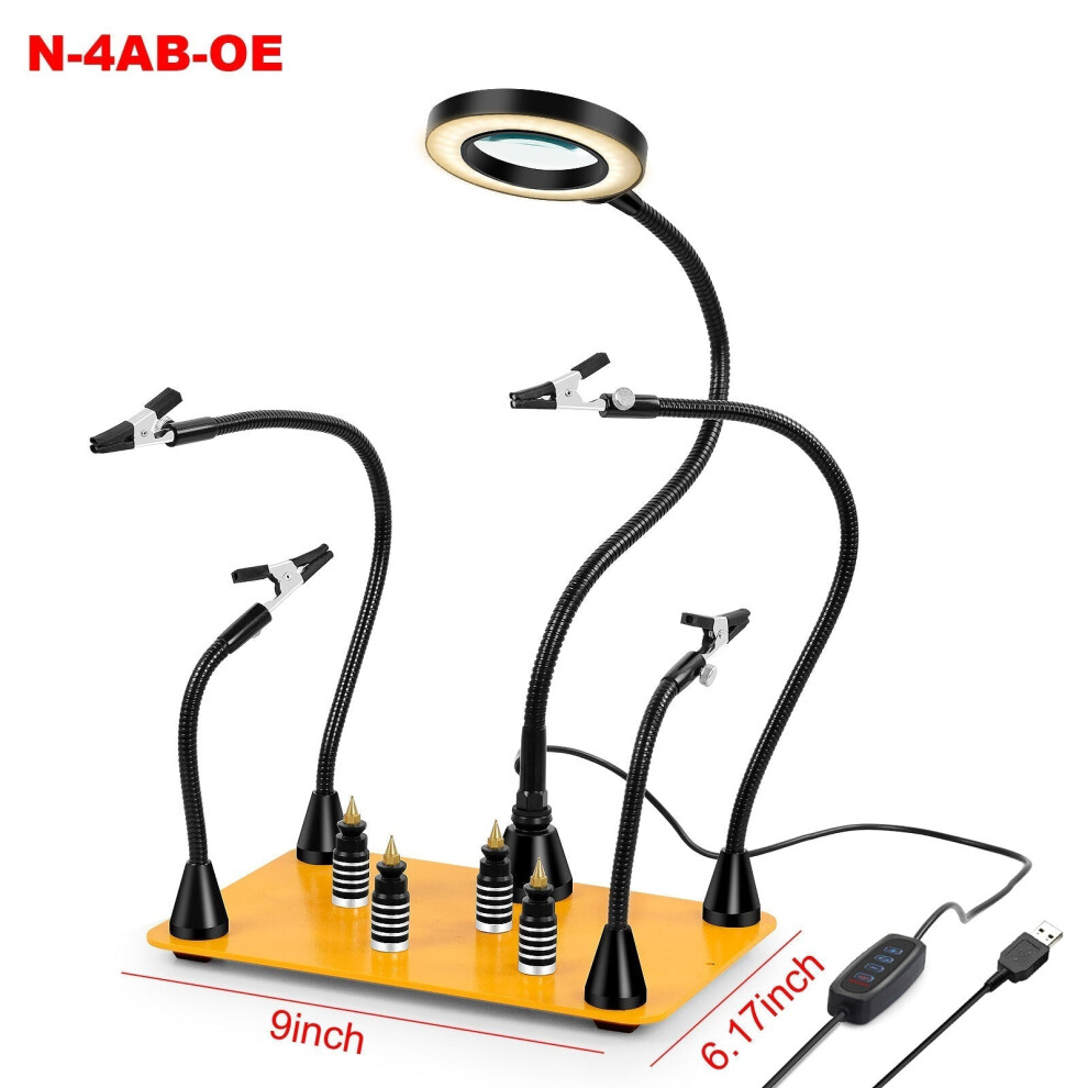 (N-4AB-OE) Magnetic Base Soldering Welding Third Hand PCB Holder with 3X LED Illuminated Magnifier Lamp Welding Tool Kit