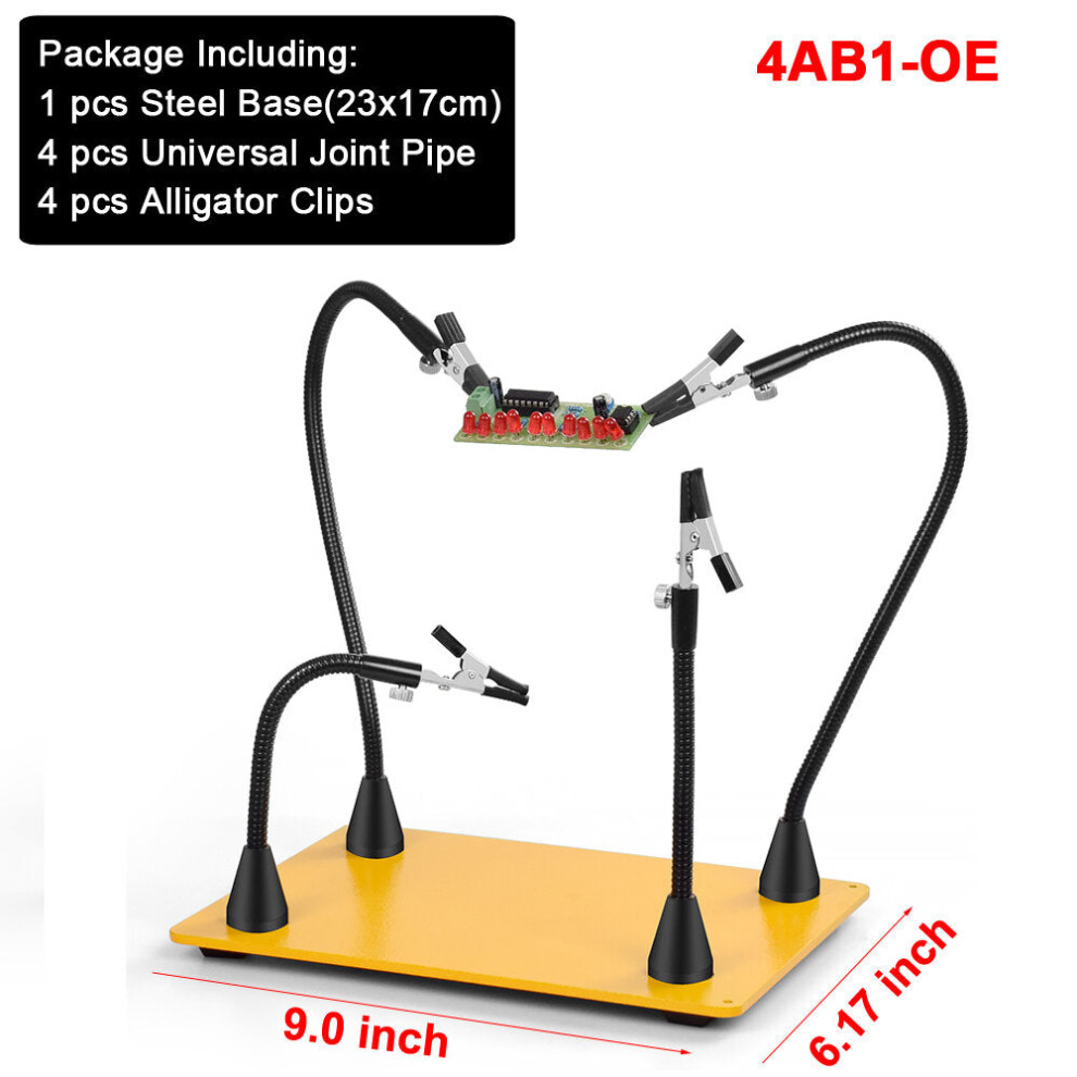 (4AB1-OE) Magnetic Base Soldering Welding Third Hand PCB Holder with 3X LED Illuminated Magnifier Lamp Welding Tool Kit