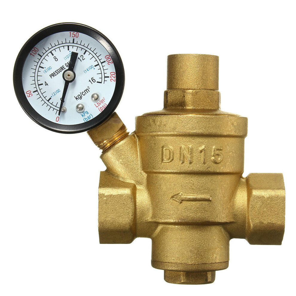 Adjustable Dn15 Bspp Brass Water Pressure Reducing Valve With Gauge Flow 4250937710497