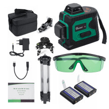 (Laser Level+T-Wall Shelf+Base+Tripod) 3D Green Auto Laser Level 12 Lines 360 Horizontal & Vertical Cross Build Tool Measuring Tools with 2 Batteries