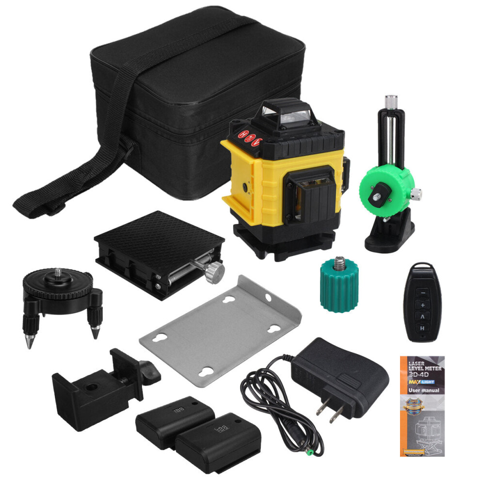 4D 16 Lines Green Light Laser Levels 360 Self Leveling Cross Horizontal Measure with 2 Batteries