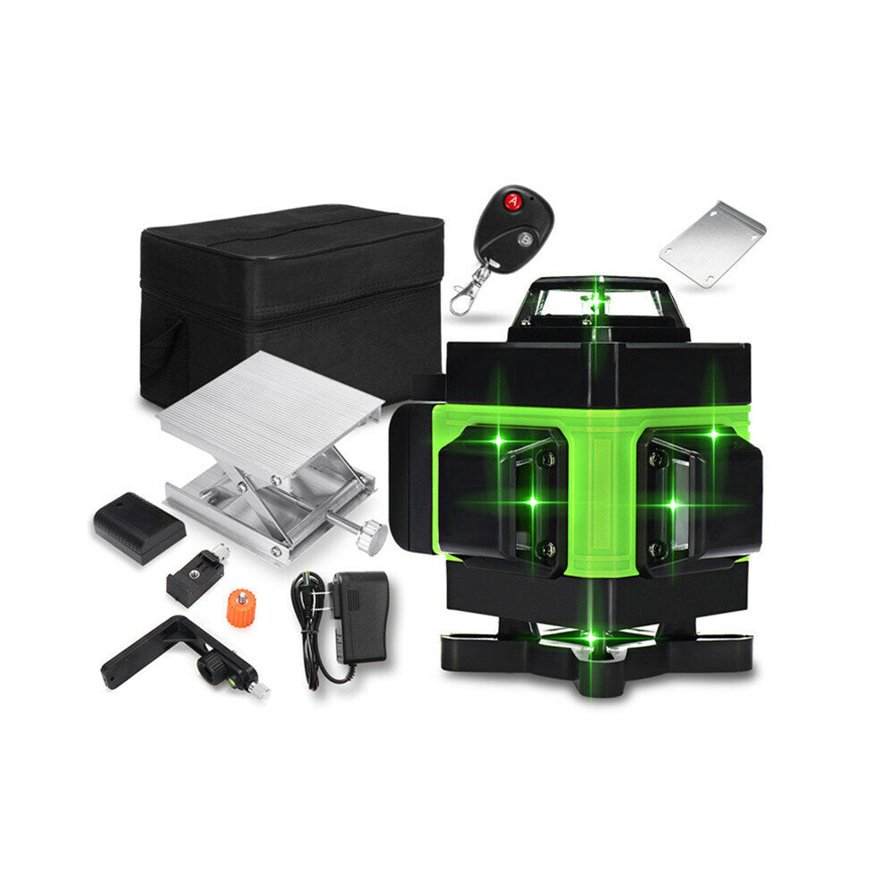 (US Plug) LED Display 3D 360 16 Line Green Light Laser Level Cross Self Leveling Measure Tool