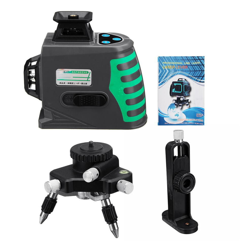 (Green Light) 3D 12 Lines Laser Level Self-Leveling 3x360 Green/Blue Light + Bracket + Holder