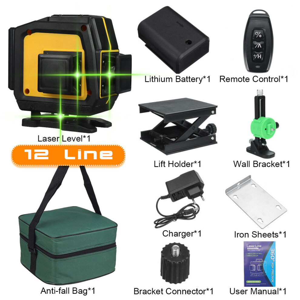 (12 line) 16/12/8 Lines 4D Green Laser Level 360 Horizontal And Vertical Cross Self-Leveling Measurement Super Laser Beam