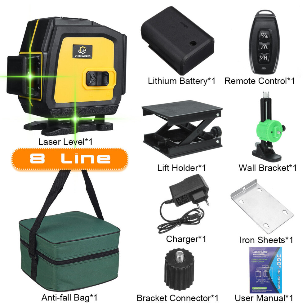 (8 line) 16/12/8 Lines 4D Green Laser Level 360 Horizontal And Vertical Cross Self-Leveling Measurement Super Laser Beam