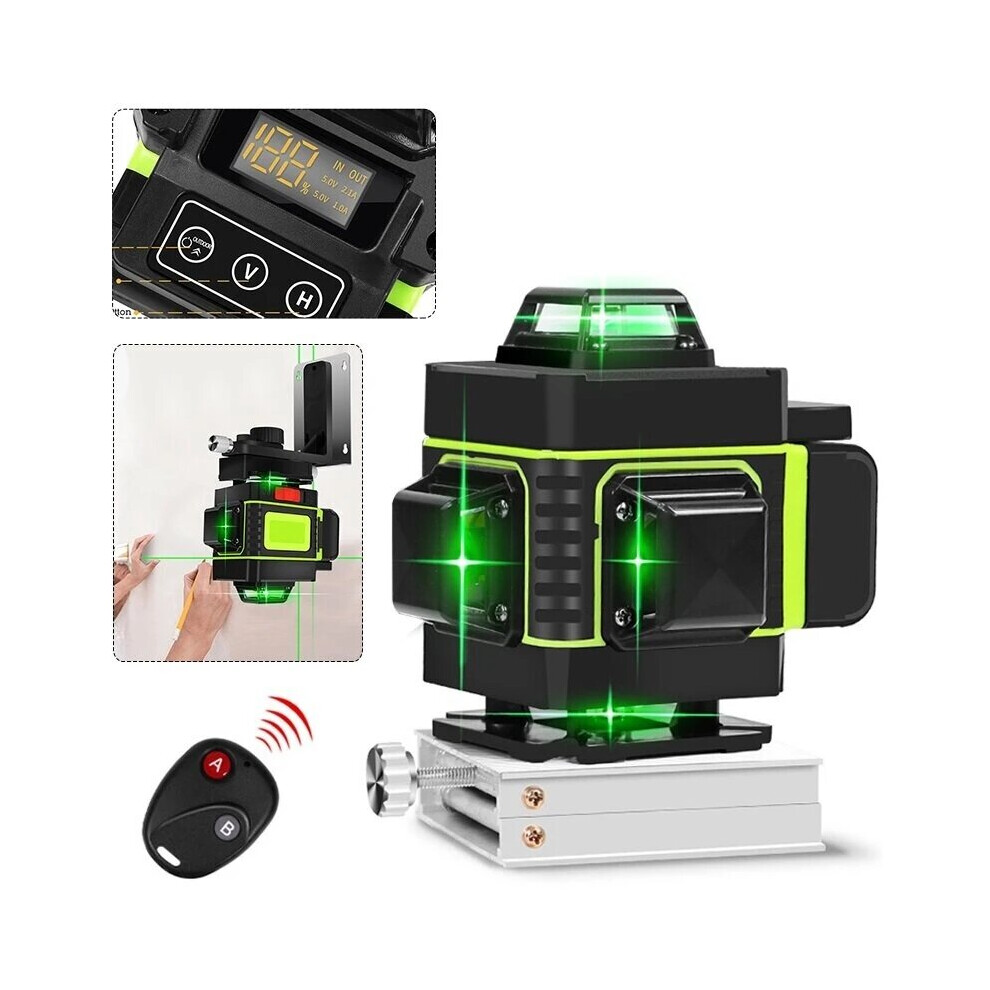16-Line Strong Green Light 3D Remote Control Laser Level Measure with Wall Attachment Frame