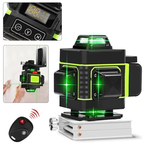 16-Line Strong Green Light 3D Remote Control Laser Level Measure with Wall Attachment Frame 1