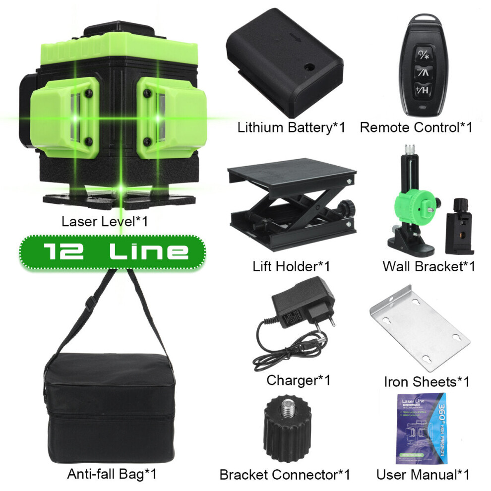 (12 line) 16/12/8 Line 4D 360 Horizontal Vertical Cross Green Light Laser Level Self-Leveling Measure APP Control