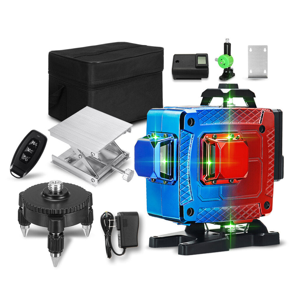 (US Plug, Single Battery) 16 Line 4D Colorful Green Light Laser Level Single/Dual Battery 360 Horizontal Vertical Cross Measurement