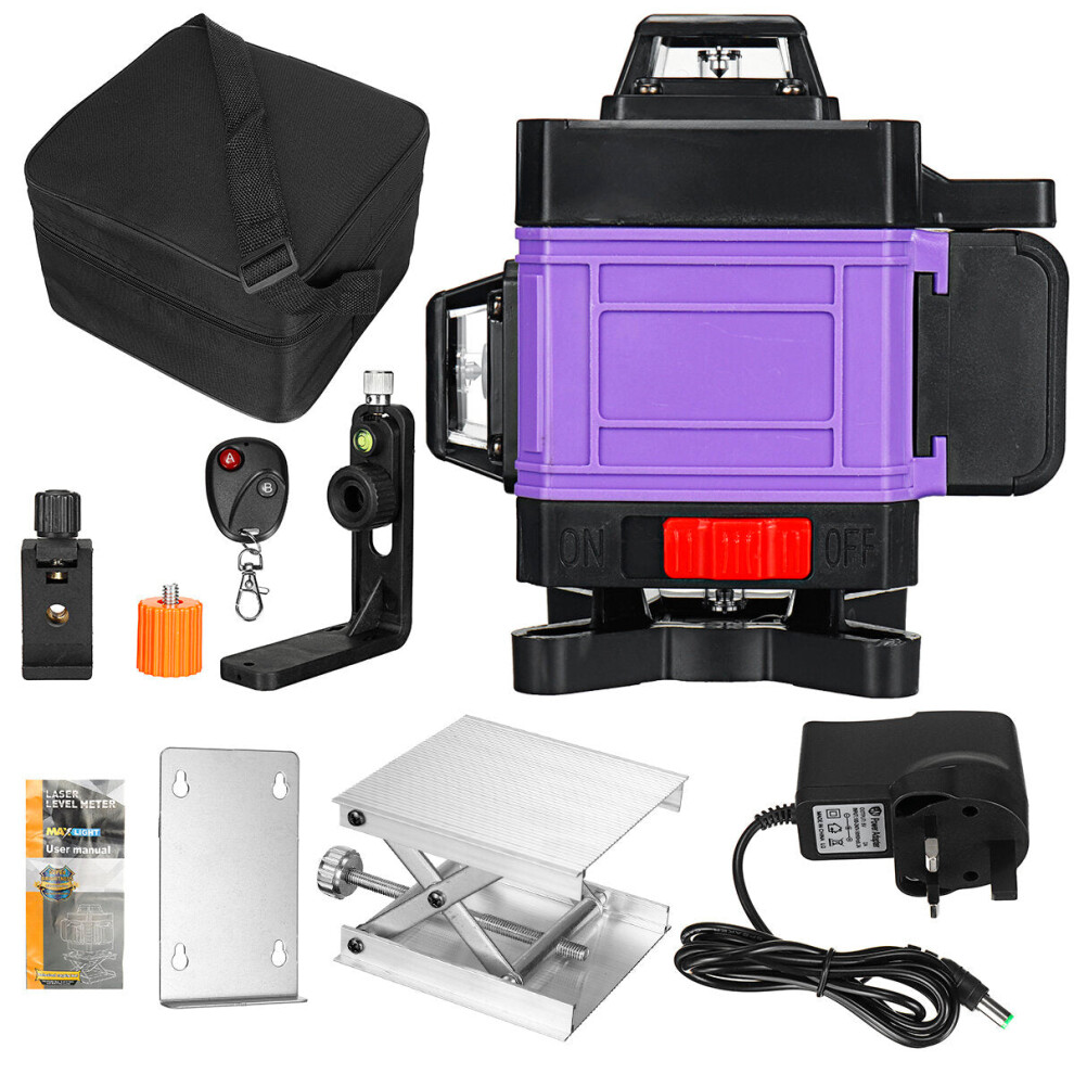 (UK Plug) 16 Line 4D Green Light Laser Auto Self Spirit Levels 360 Rotary Cross Measure Tool
