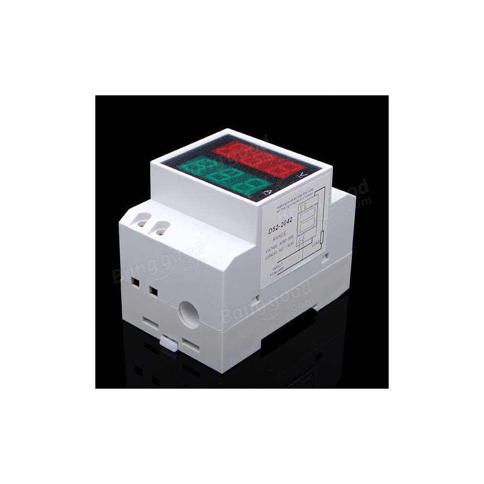 AC 80-300V Din Rail AC LED Dual Display Volt Meter Ammeter Voltage Ampere Gauge