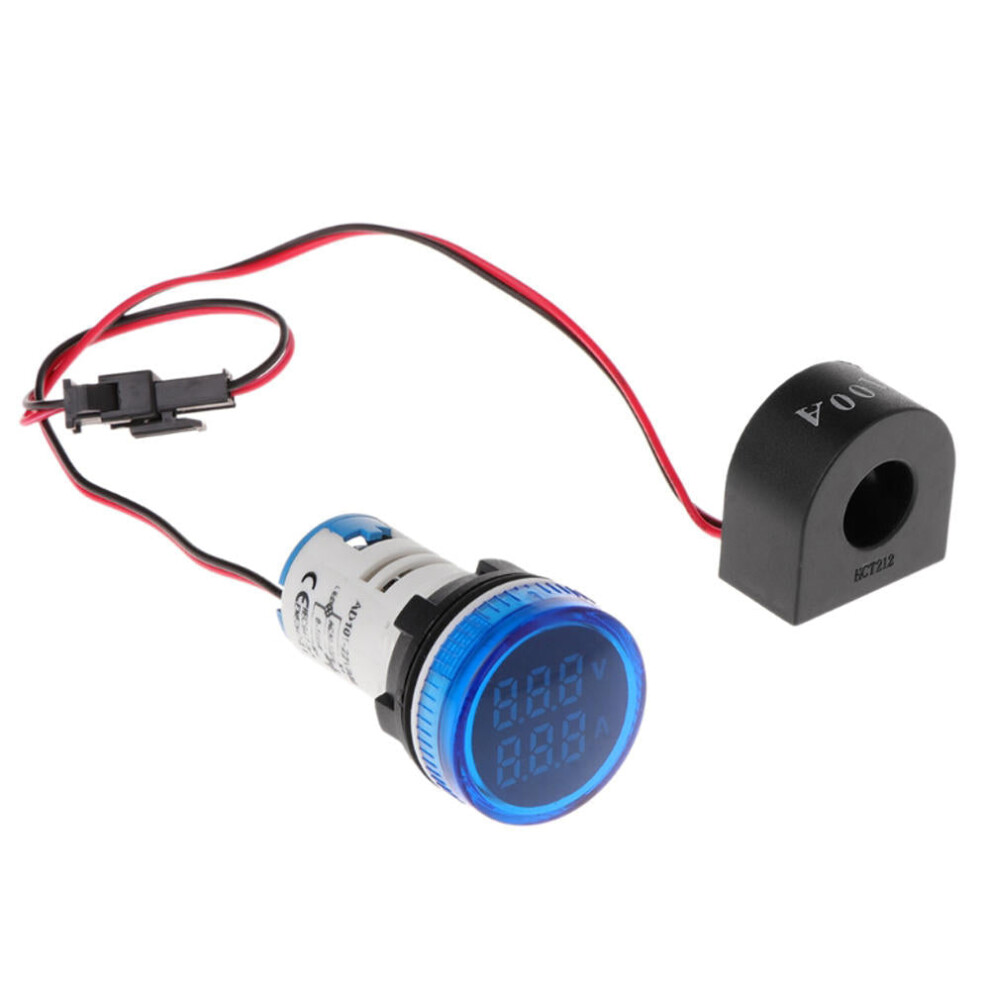 5Pcs Blue Light 2In1 22Mm Ac50-500V 0-100A Amp Voltmeter Ammeter Voltage Current Meter With Ct Au23 8727971252956