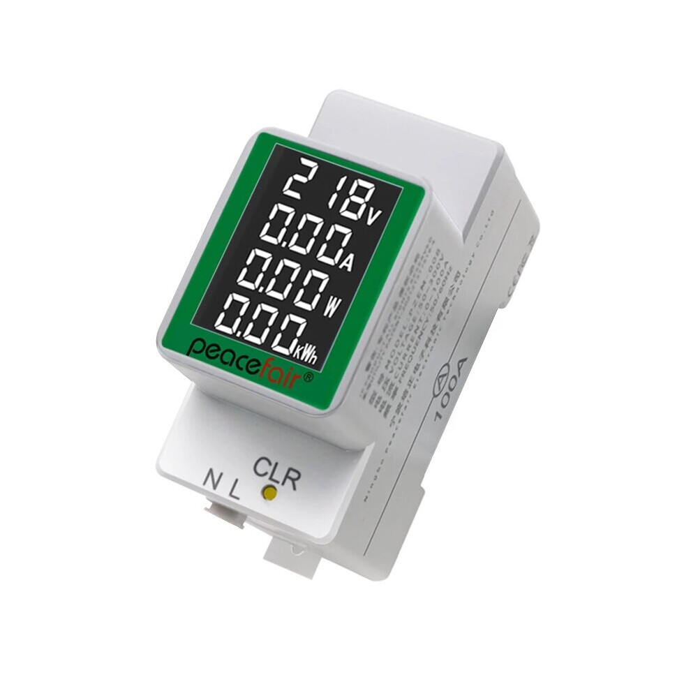 Peacefair PZEM-008 AC50-300V/100A LCD Screen Digital Display Multifunctional Guide Rail Table Voltage Tester Ammeter Voltmeter with Backlight